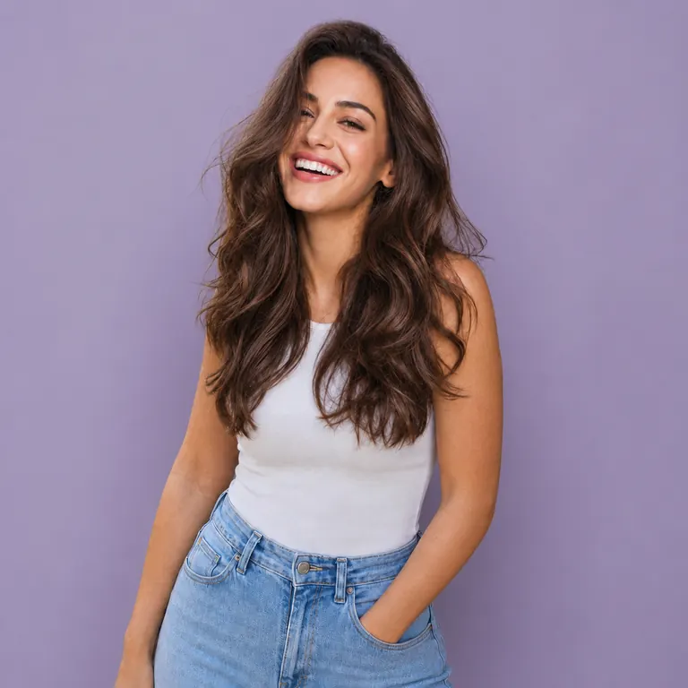 Portrait photo with a clean lavender background
