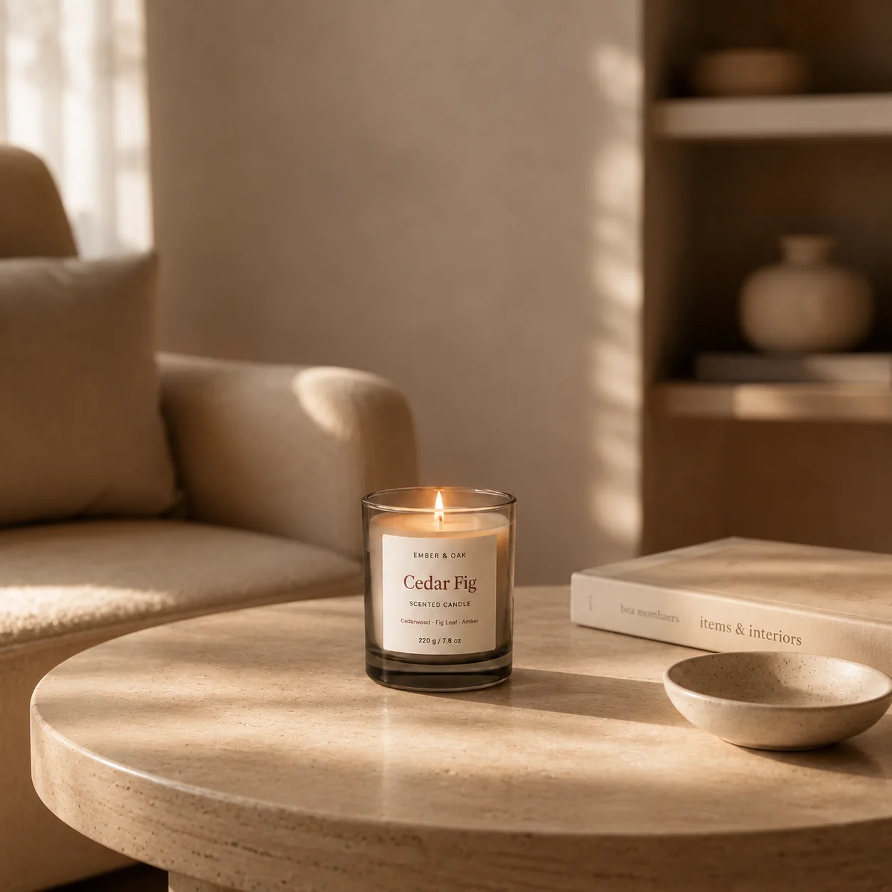 Candle product photo generated for a home goods store