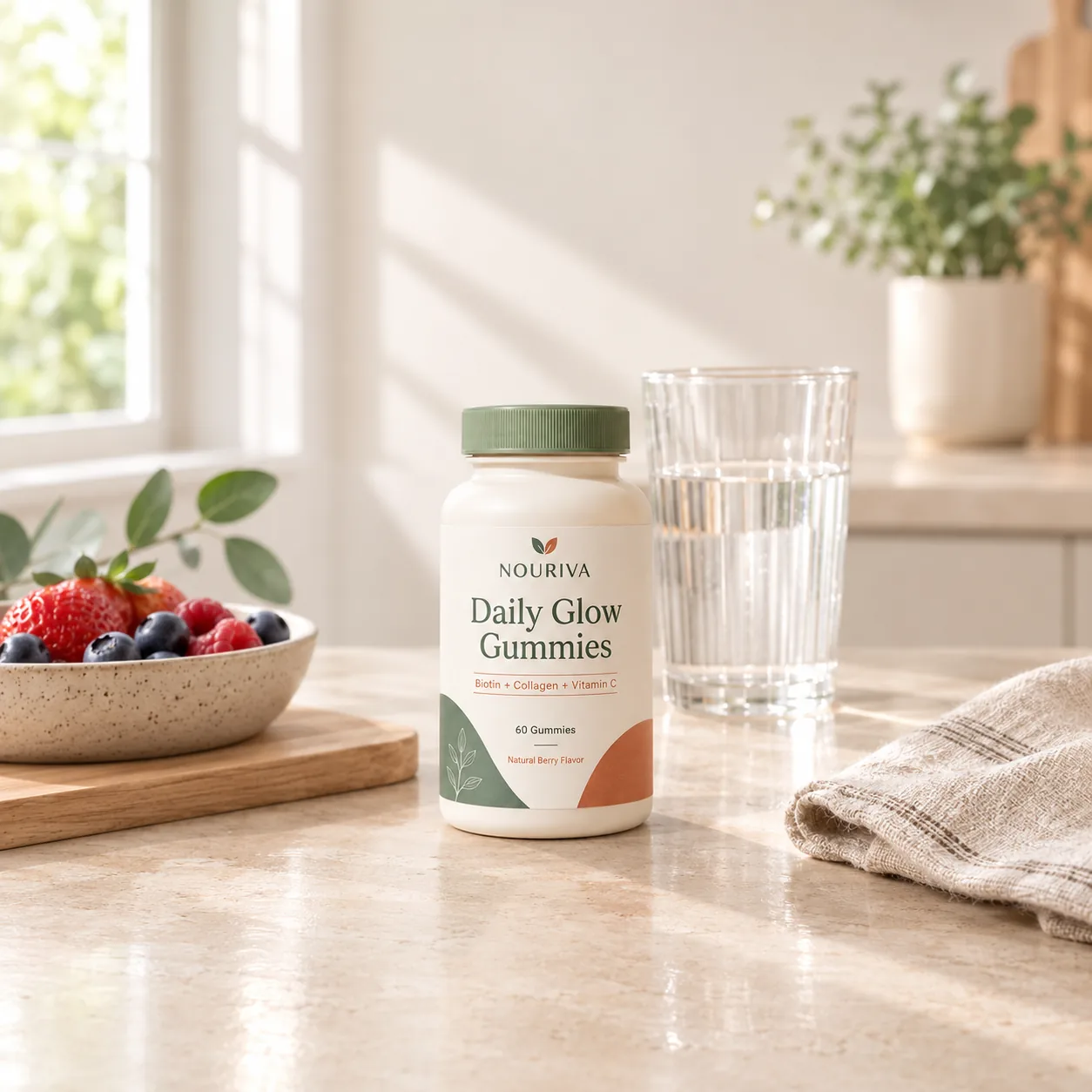 Supplement lifestyle product photo generated from one uploaded product photo