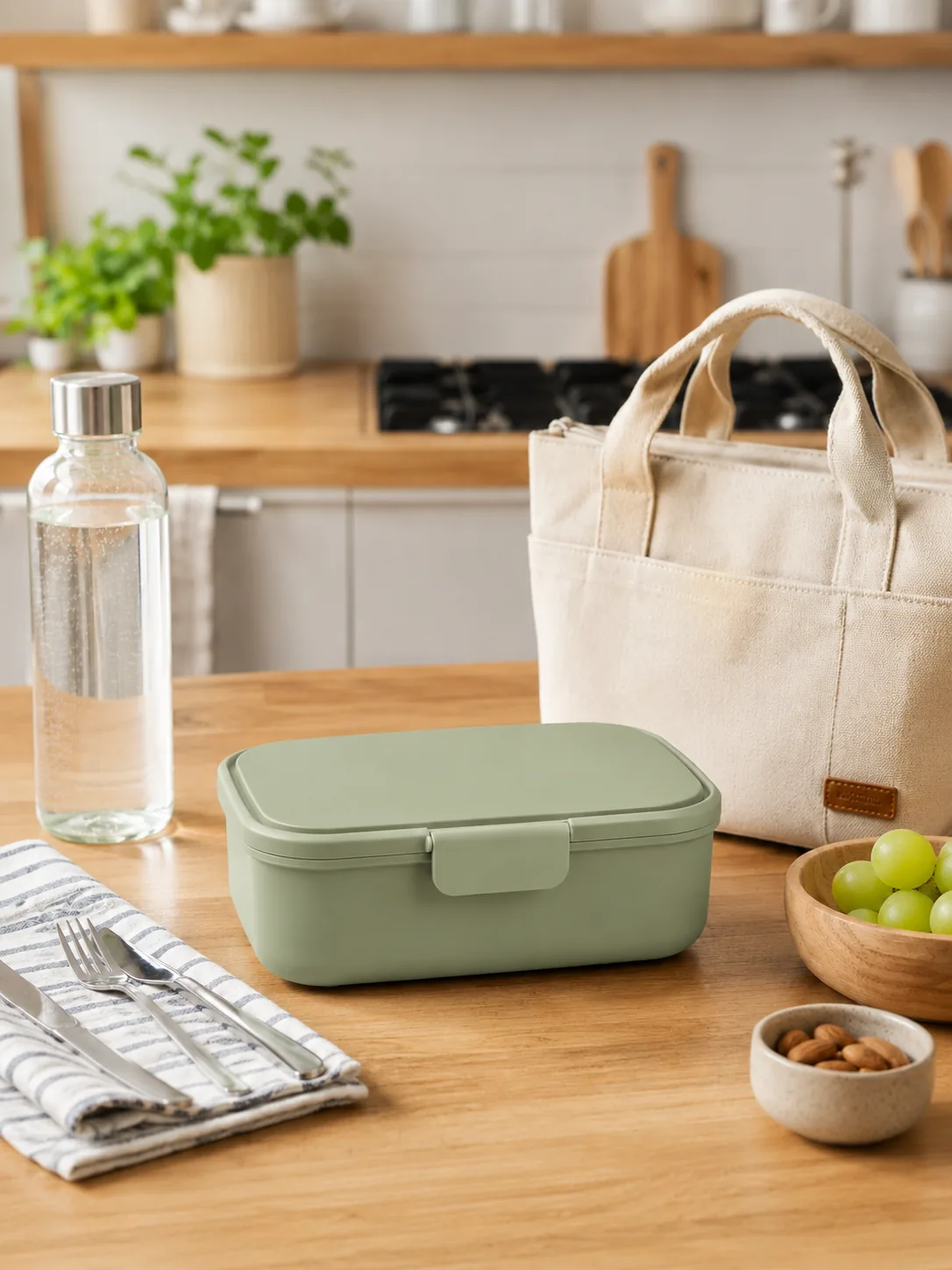 Vertical lunch box lifestyle image generated for an online home and kitchen store