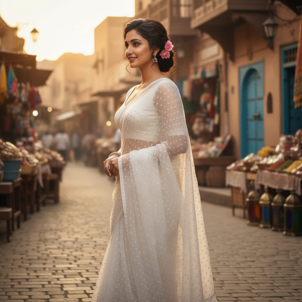 AI result: Ethereal White Saree Portrait