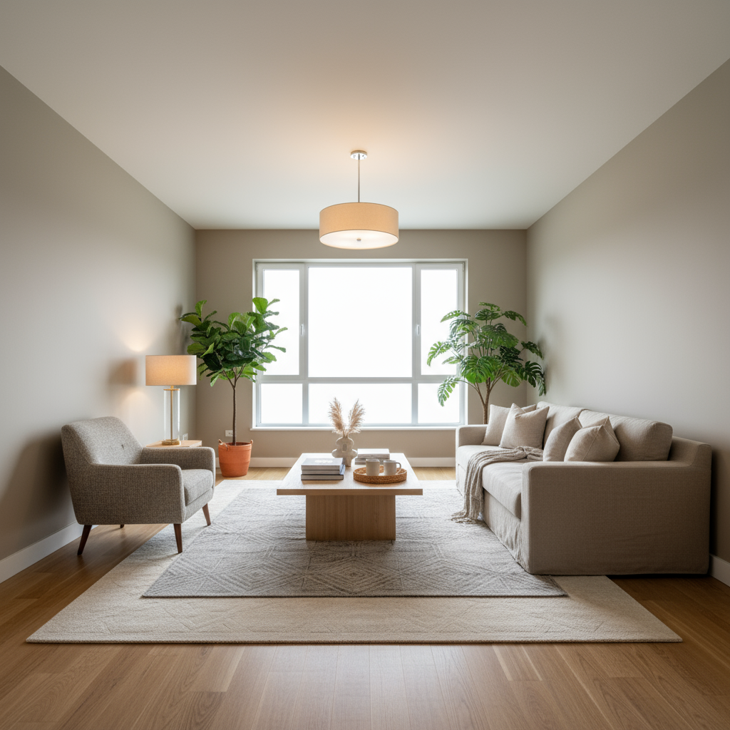 AI result: Airbnb-Ready Living Room Makeover with Japandi design