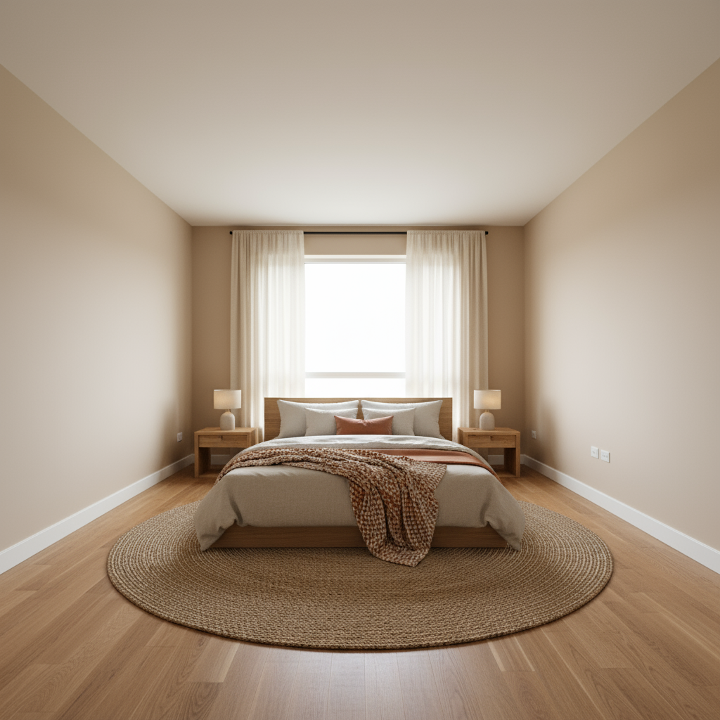 AI result: Warm Earthy Bedroom Makeover with Japandi design