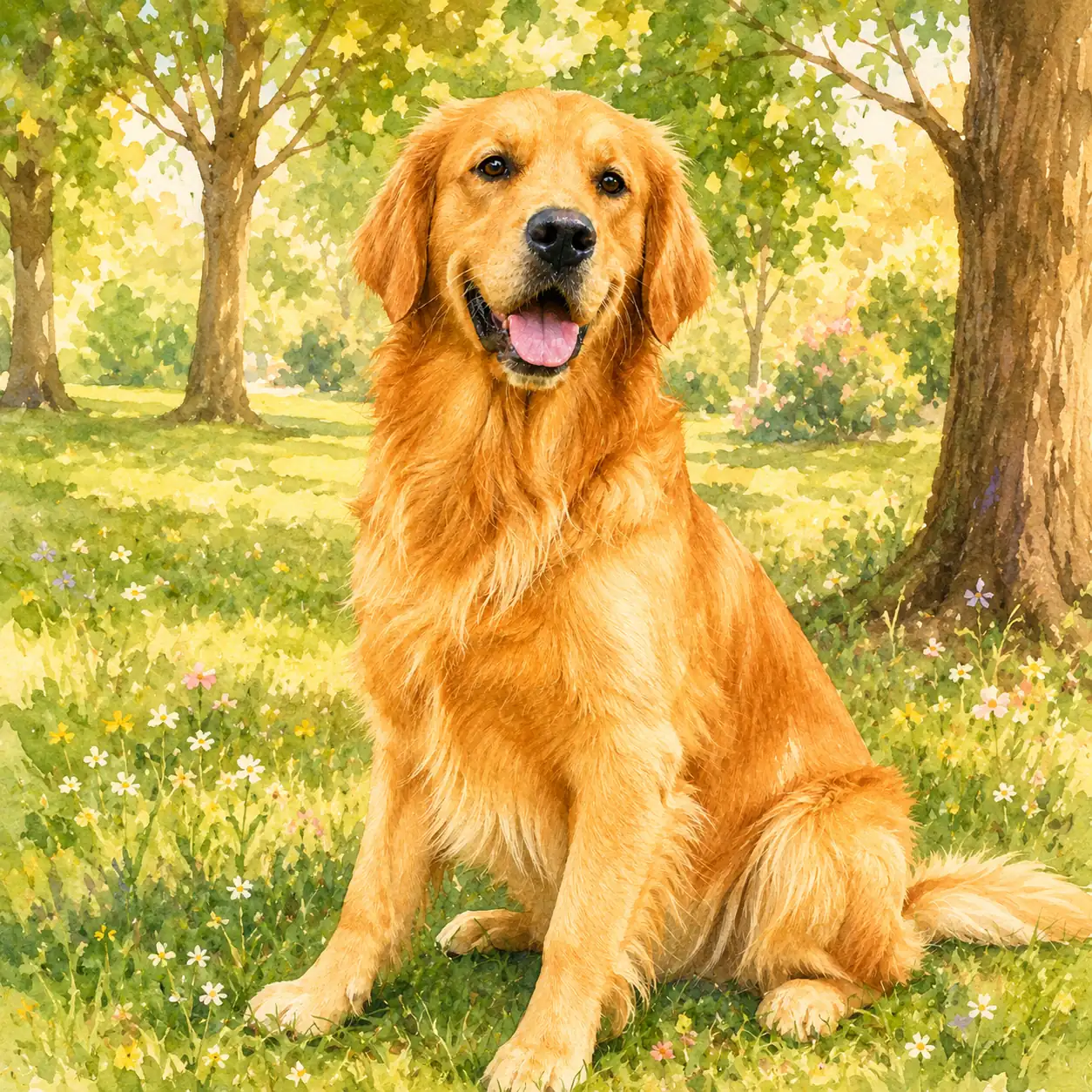 Pet photo turned into an illustrated pet portrait with image to image AI