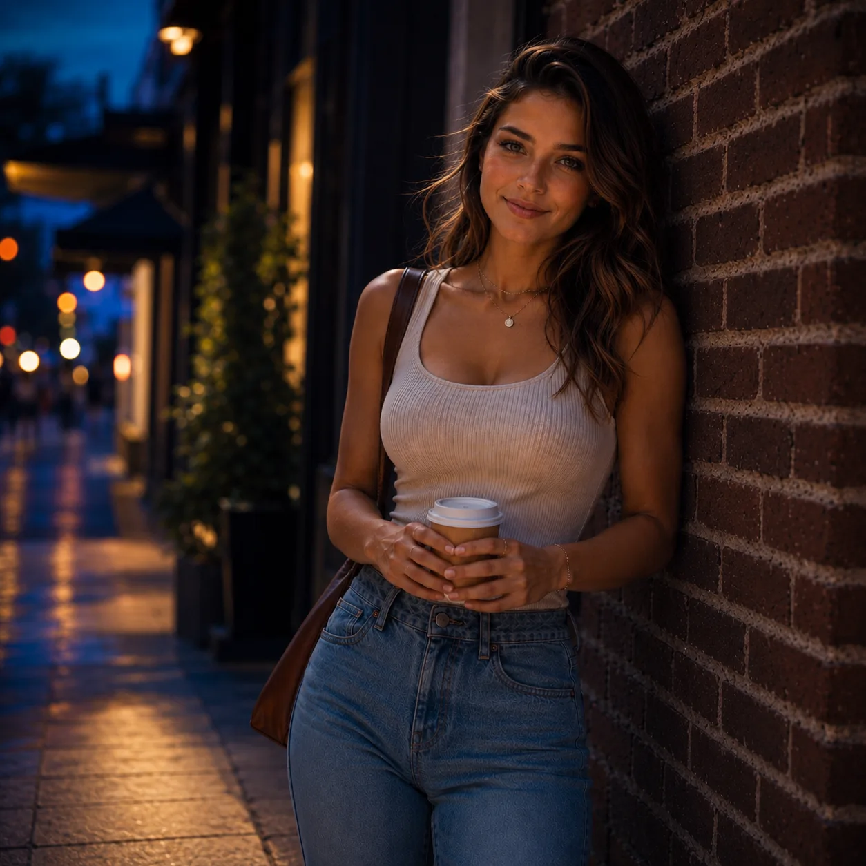Portrait photo edited into a night street image while keeping the same face