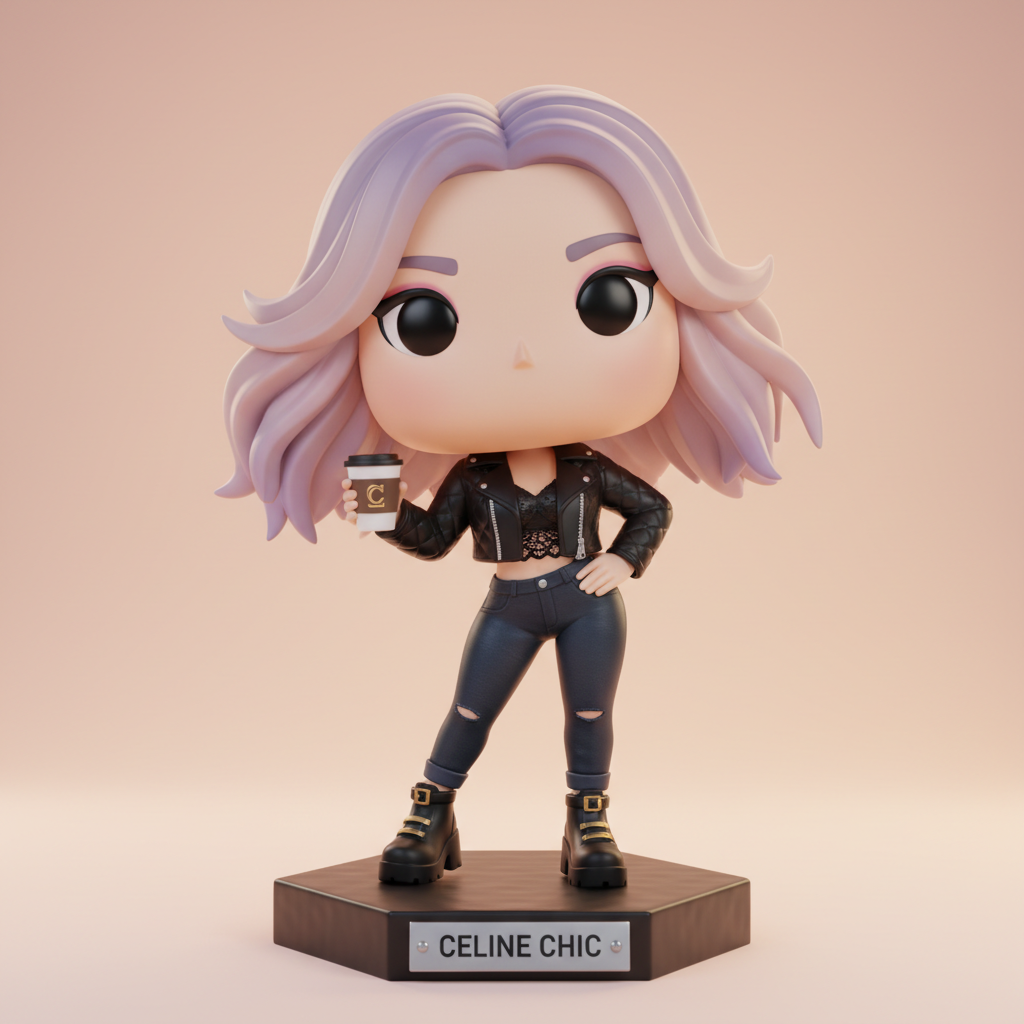 Stylish 3D Funko Pop style figurine with black leather jacket - collectible generated with Nano Banana AI
