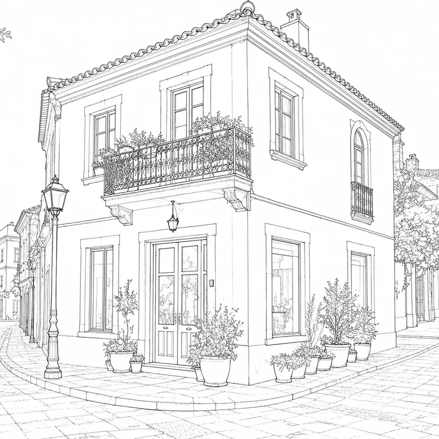 Architecture photo converted into a clean line drawing